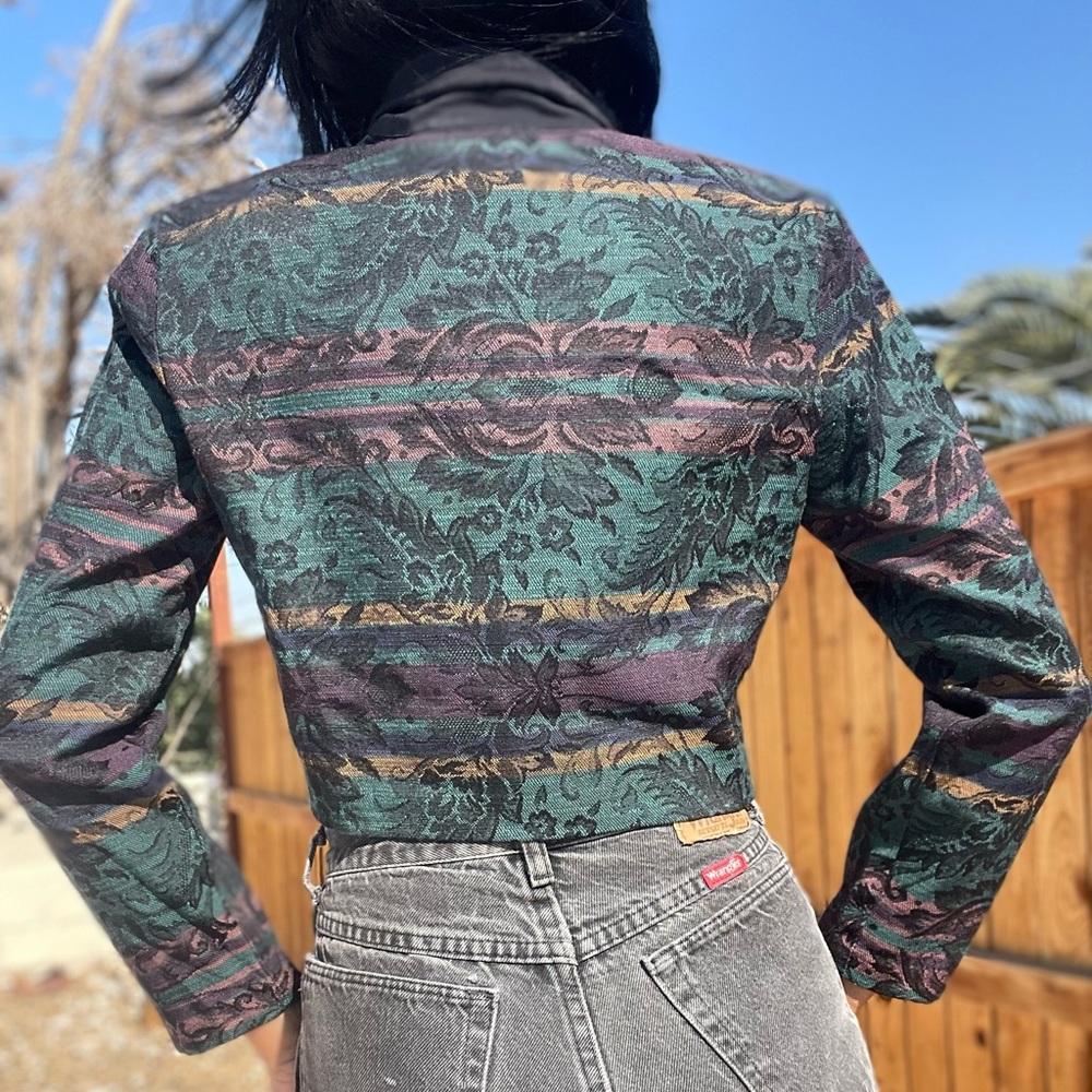 Vintage Printed Double Button Cropped Blazer - image 5